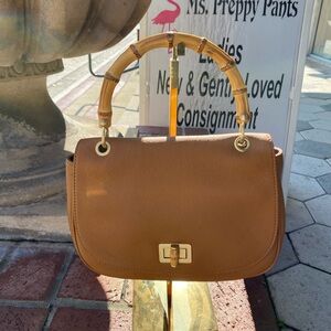 Talbots brown leather bamboo handle purse